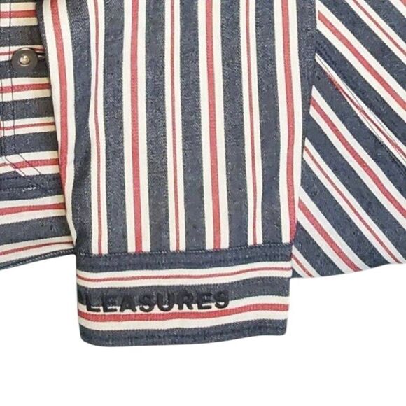 Pleasures Striped Denim Utility Jacket Size L - Picture 2 of 12